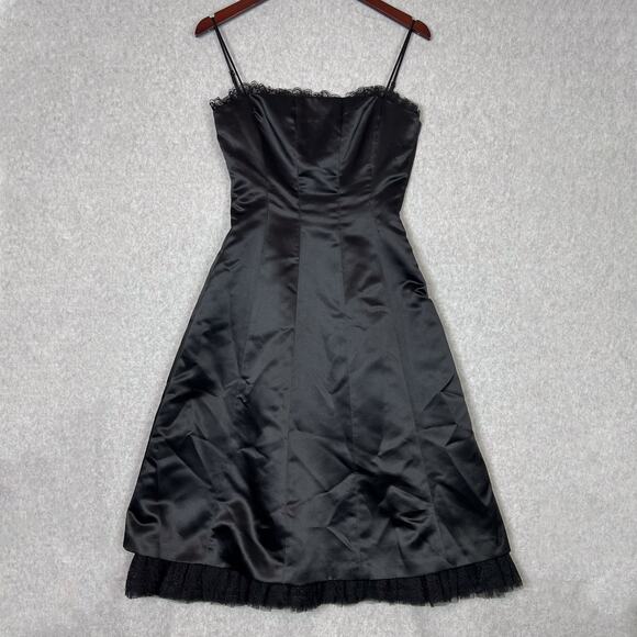 BCBGMaxazria Black A Line Lace Hem Midi Dress Size 4 - Picture 1 of 9